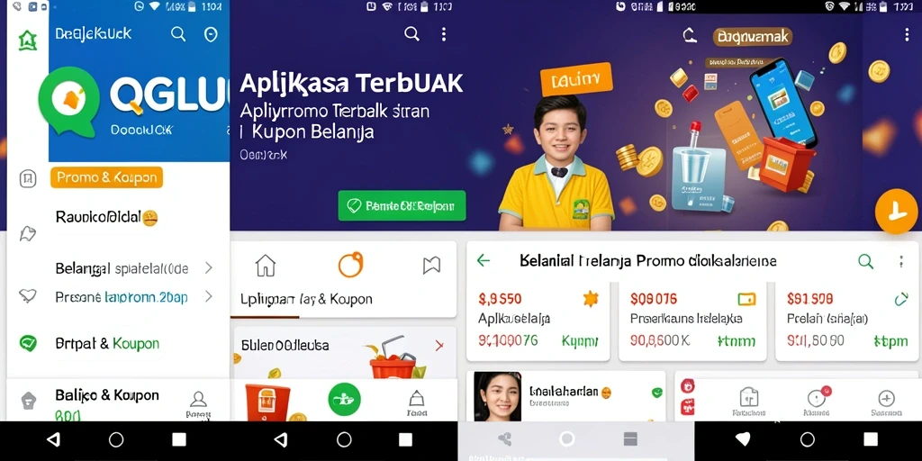 Screenshot antarmuka QGLUCK menampilkan berbagai kupon dan promo menarik.