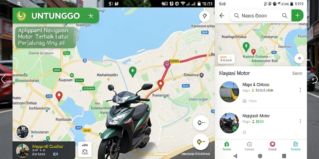 Antarmuka aplikasi UNTUNGGO menampilkan rute navigasi motor yang jelas.