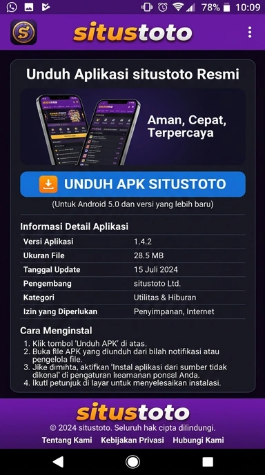 Tampilan halaman APK situstoto