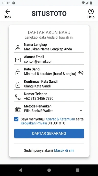Tampilan halaman daftar situstoto